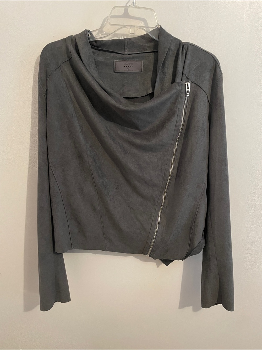 Blank NYC Draped Asymmetrical Zip Faux suede Jacket - Charcoal Gray